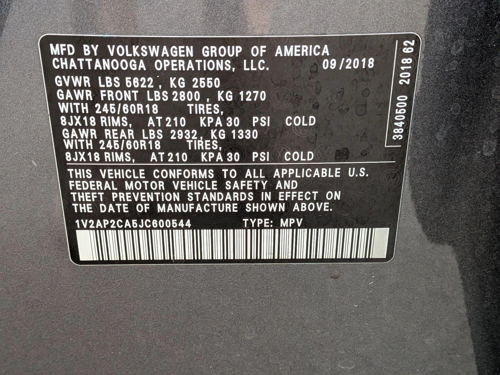 2018 Volkswagen Atlas 2.0T S FWD