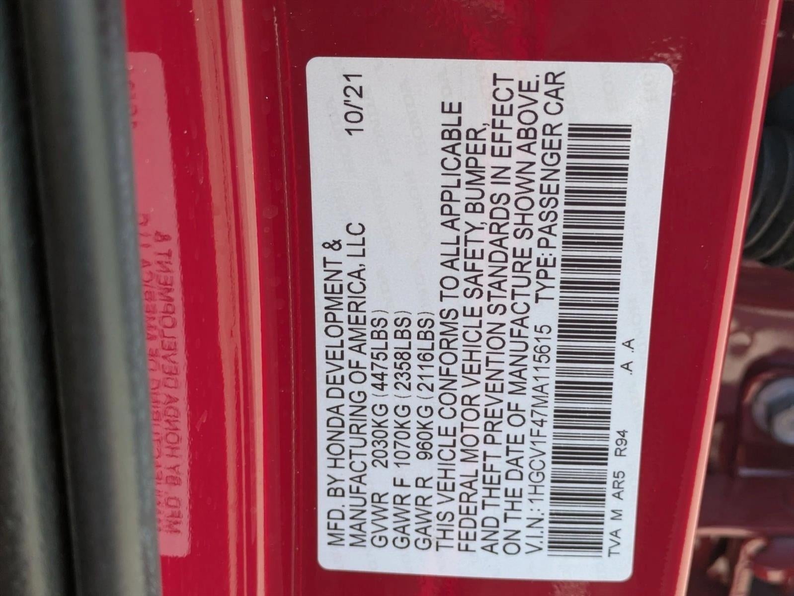 2021 Honda Accord Sedan Sport SE 1.5T CVT