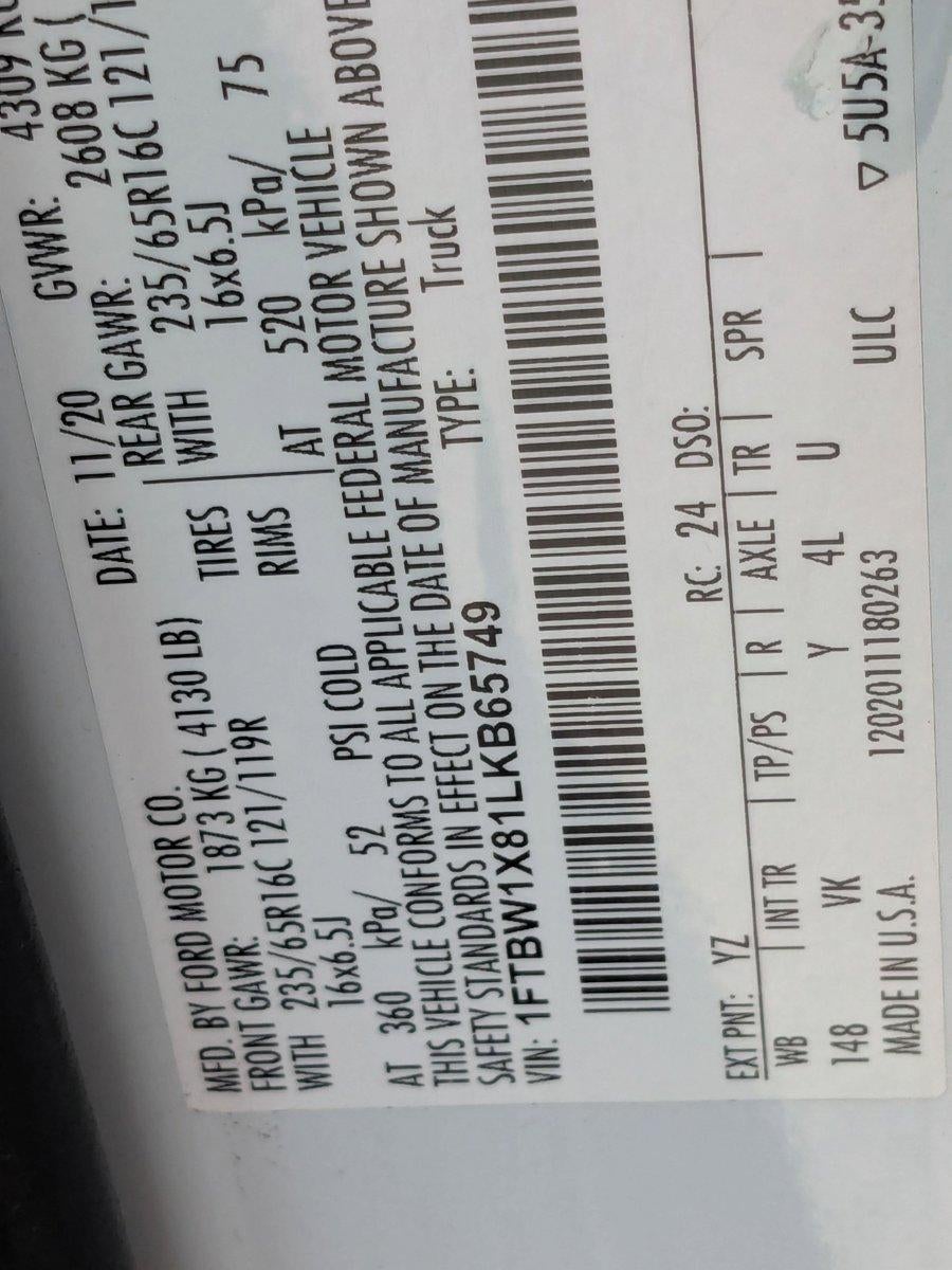 2020 Ford Transit Cargo Van T-350 148" Hi Rf 9500 GVWR RWD