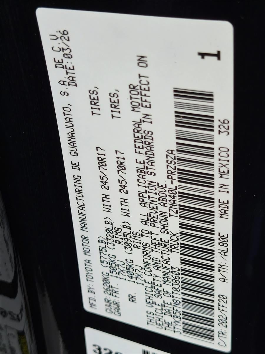 2026 Toyota Tacoma 2WD 2WD SR5 Double Cab 5' Bed AT (SE)