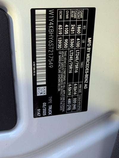 2025 Mercedes-Benz Sprinter Cargo Van 2500 Standard Roof I4 Diesel 144" RWD