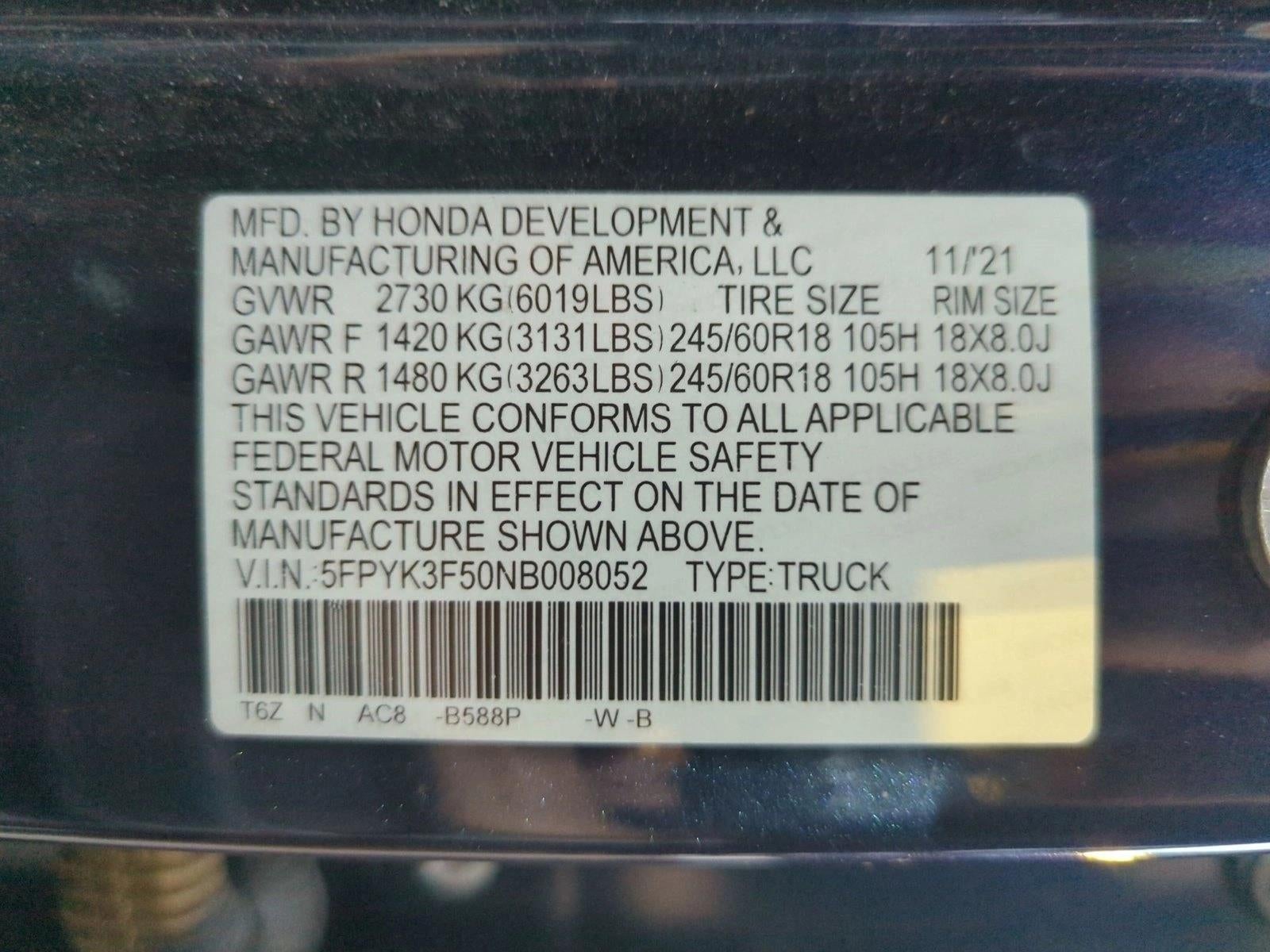 2022 Honda Ridgeline RTL AWD