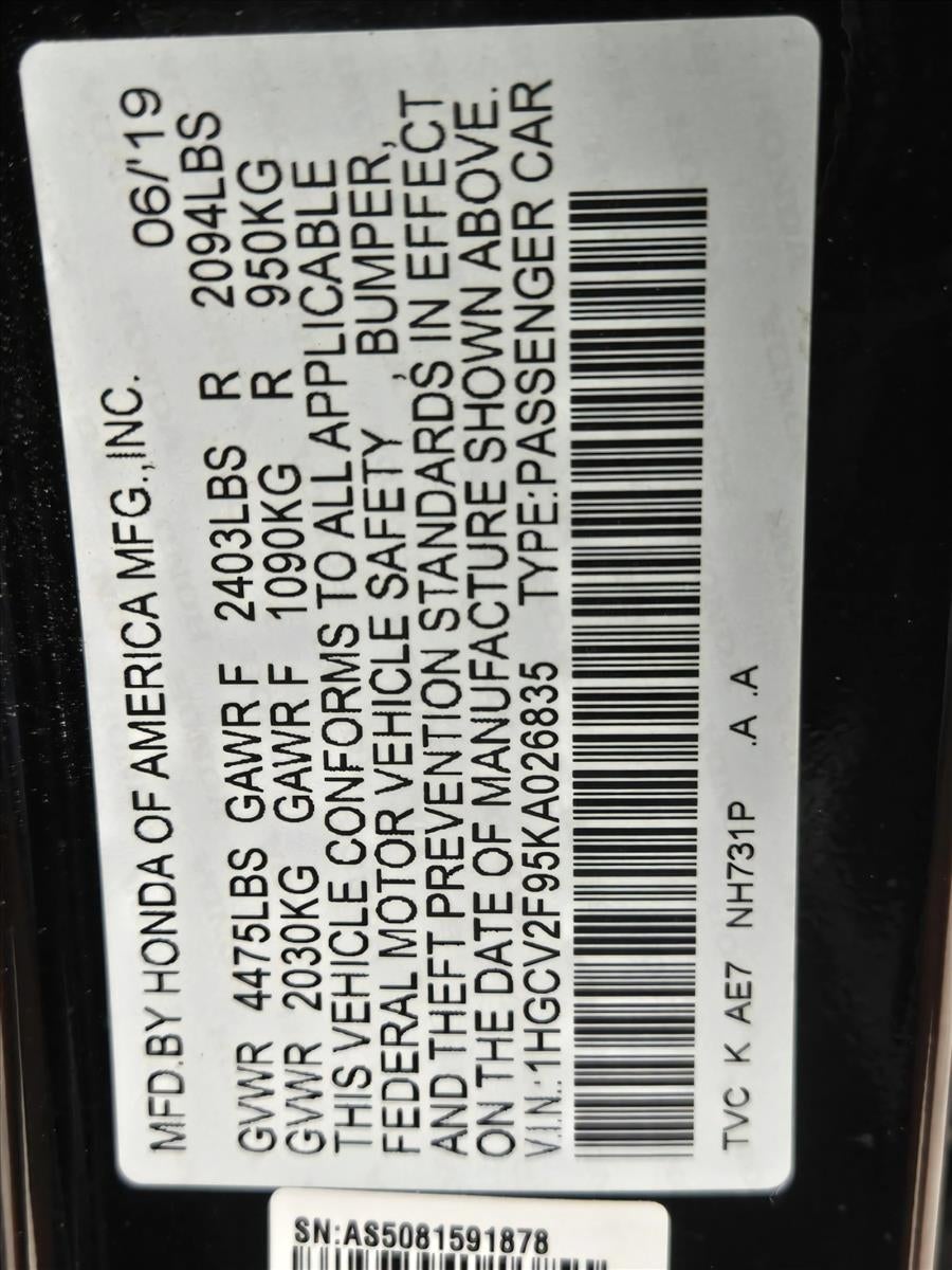 2019 Honda Accord Sedan Touring 2.0T Automatic