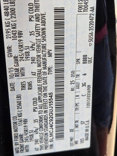 2016 Lincoln MKC FWD 4dr Black Label