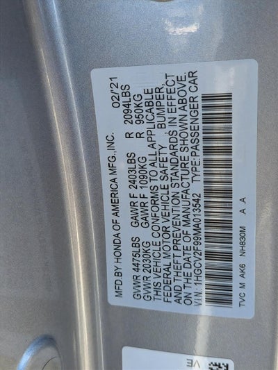 2021 Honda Accord Sedan Touring 2.0T Automatic