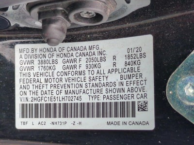 2020 Honda Civic Si Sedan Manual w/Summer Tires