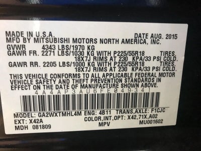 2015 Mitsubishi Outlander Sport 2WD 4dr CVT ES