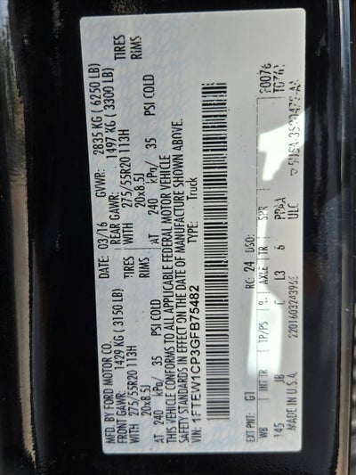 2016 Ford F-150 2WD SuperCrew 5-1/2 Ft Box XLT