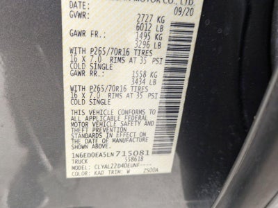 2020 Nissan Frontier Crew Cab 4x2 SV Auto