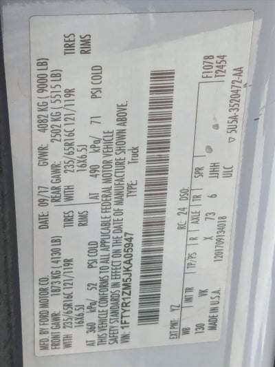 2018 Ford Transit Van T-250 130" Low Rf 9000 GVWR Swing-Out RH Dr