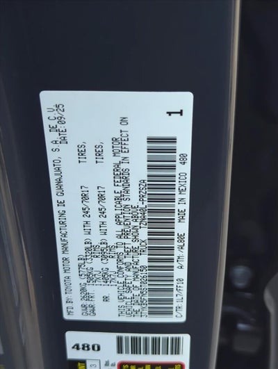 2025 Toyota Tacoma 2WD 2WD SR5 Double Cab 5' Bed AT (SE)