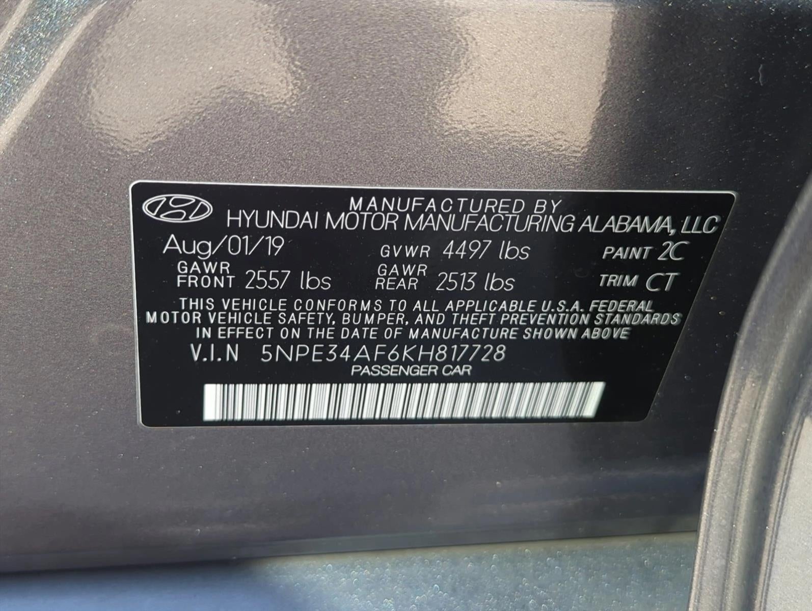 2019 Hyundai SONATA SEL 2.4L