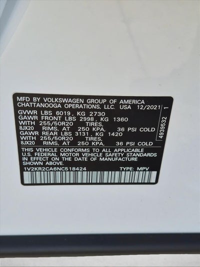 2022 Volkswagen Atlas 3.6L V6 SE w/Technology 4MOTION