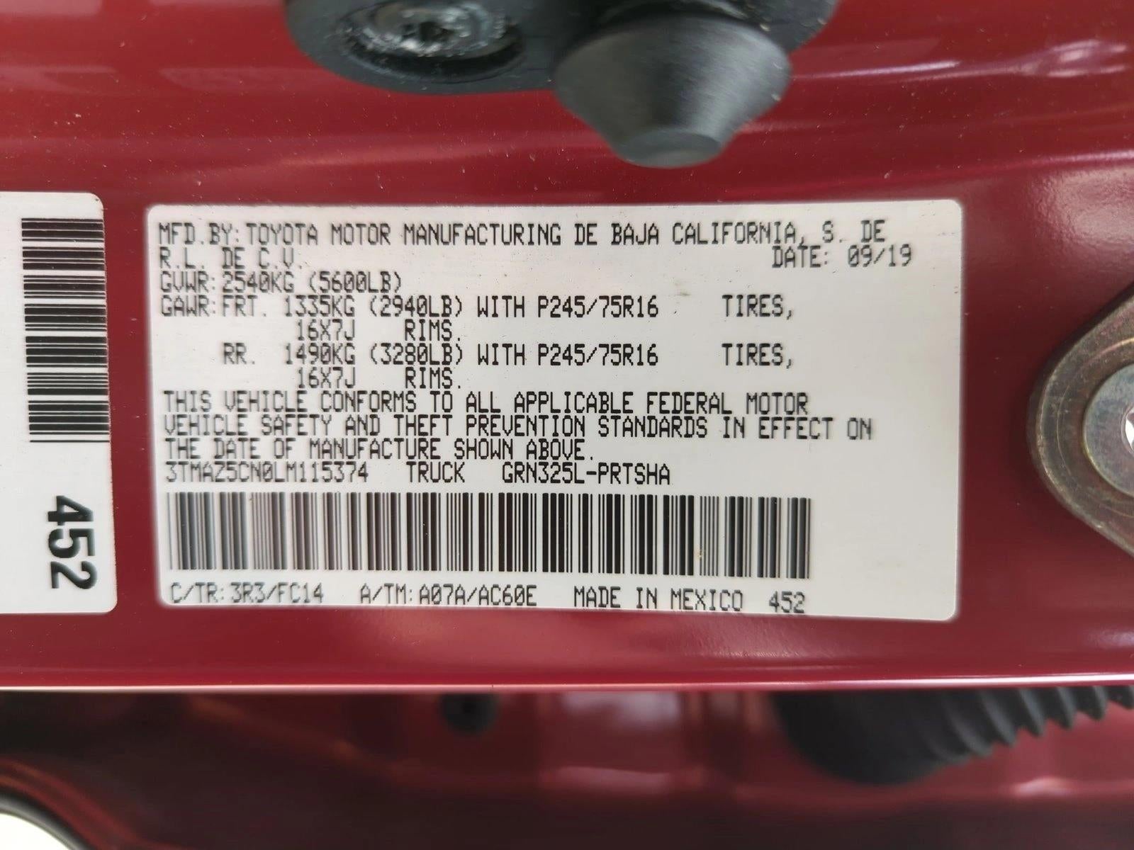 2020 Toyota Tacoma 2WD 2WD SR5 Double Cab 5' Bed V6 AT (GS)