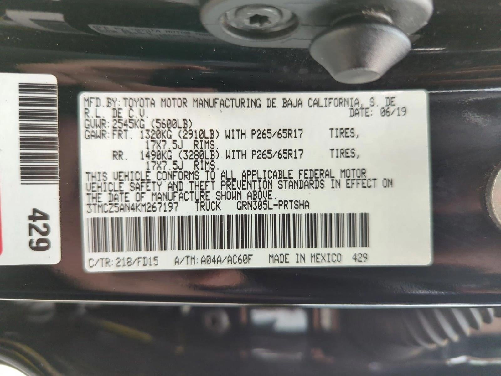 2019 Toyota Tacoma 4WD 4WD TRD Sport Double Cab 5' Bed V6 AT (Natl)