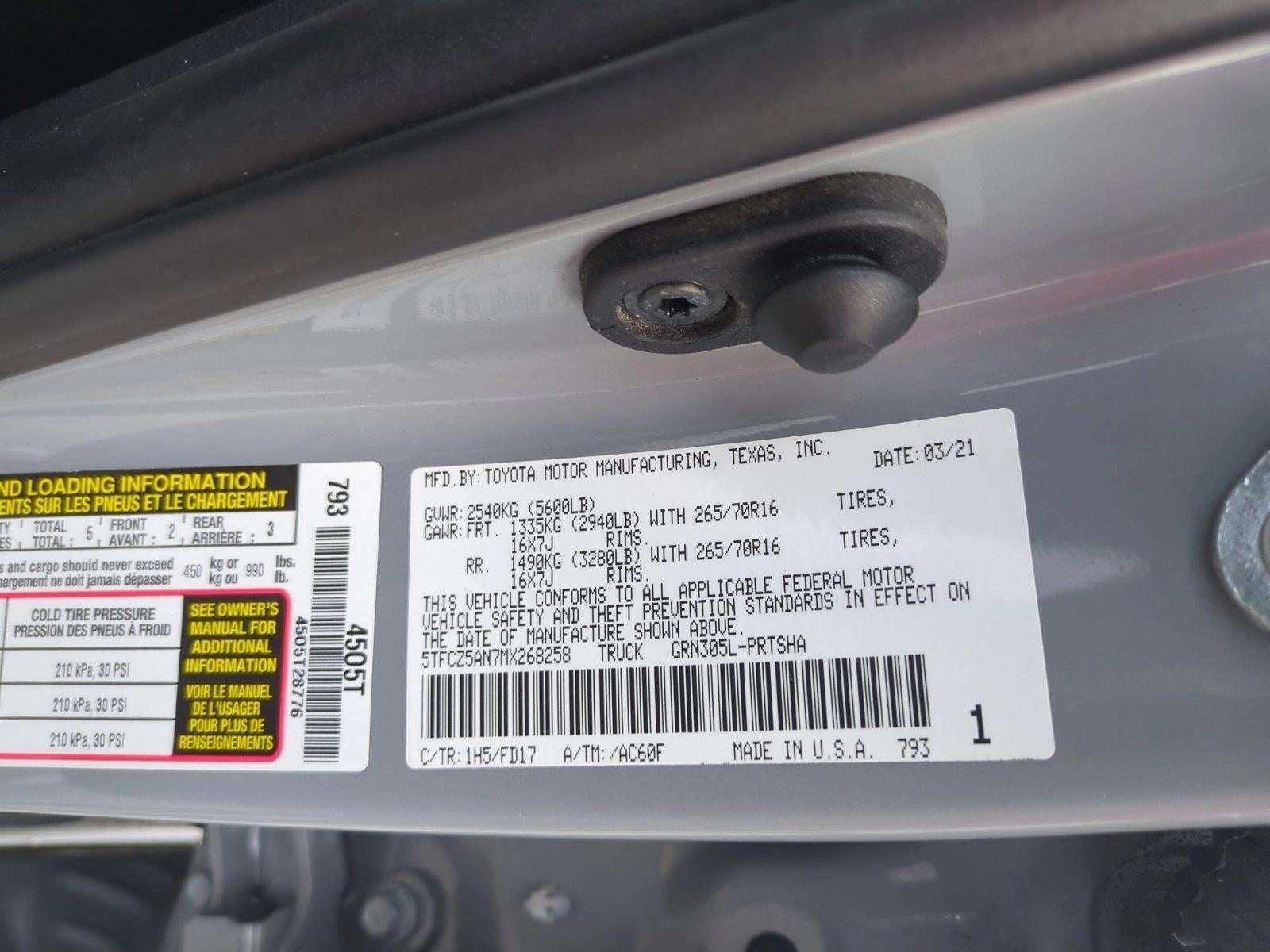 2021 Toyota Tacoma 4WD 4WD TRD Off Road Double Cab 5' Bed V6 AT (Natl)