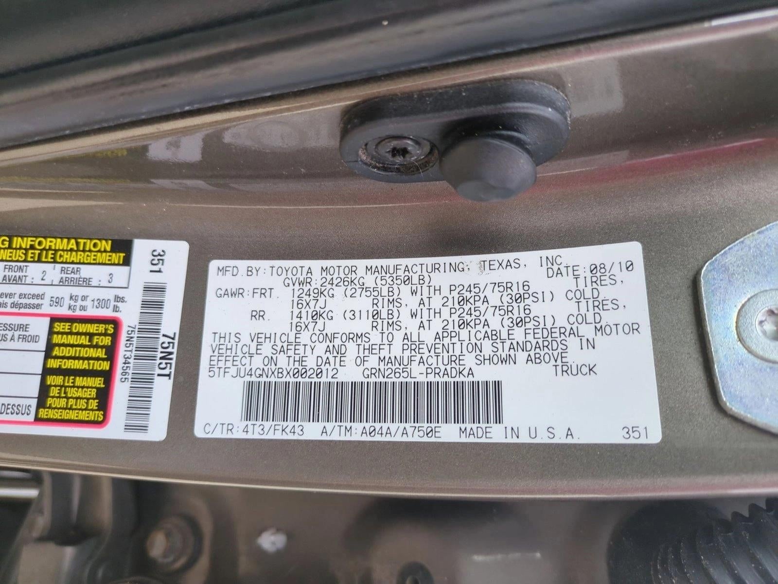 2011 Toyota Tacoma 2WD Double Cab Short Bed V6 Automatic PreRunner (Natl)