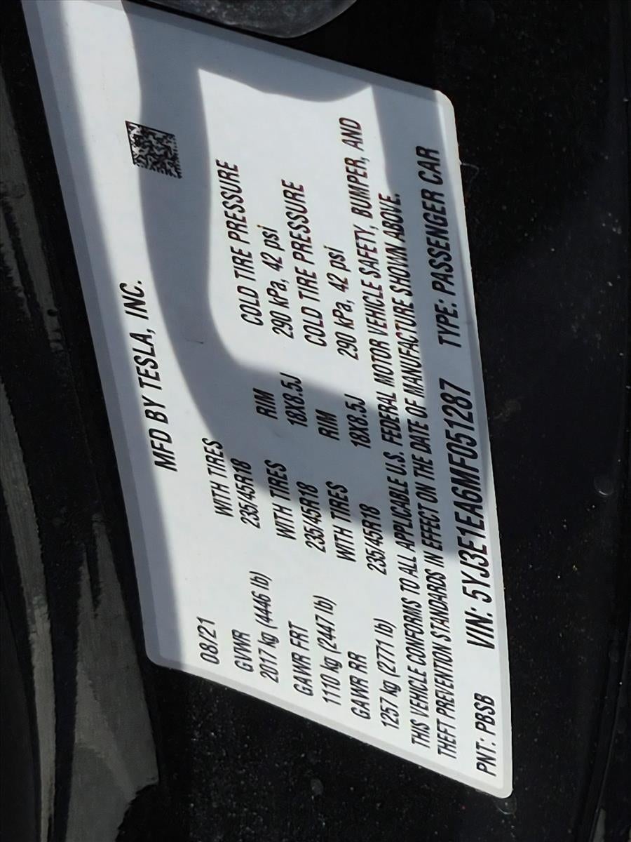 2021 Tesla Model 3 Standard Range Plus RWD
