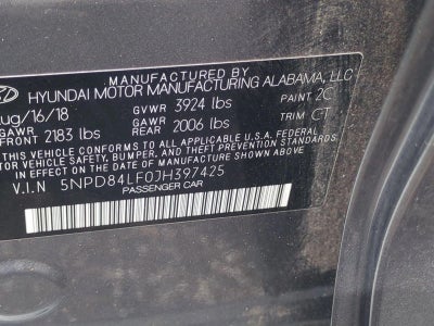 2018 Hyundai ELANTRA SEL 2.0L Auto