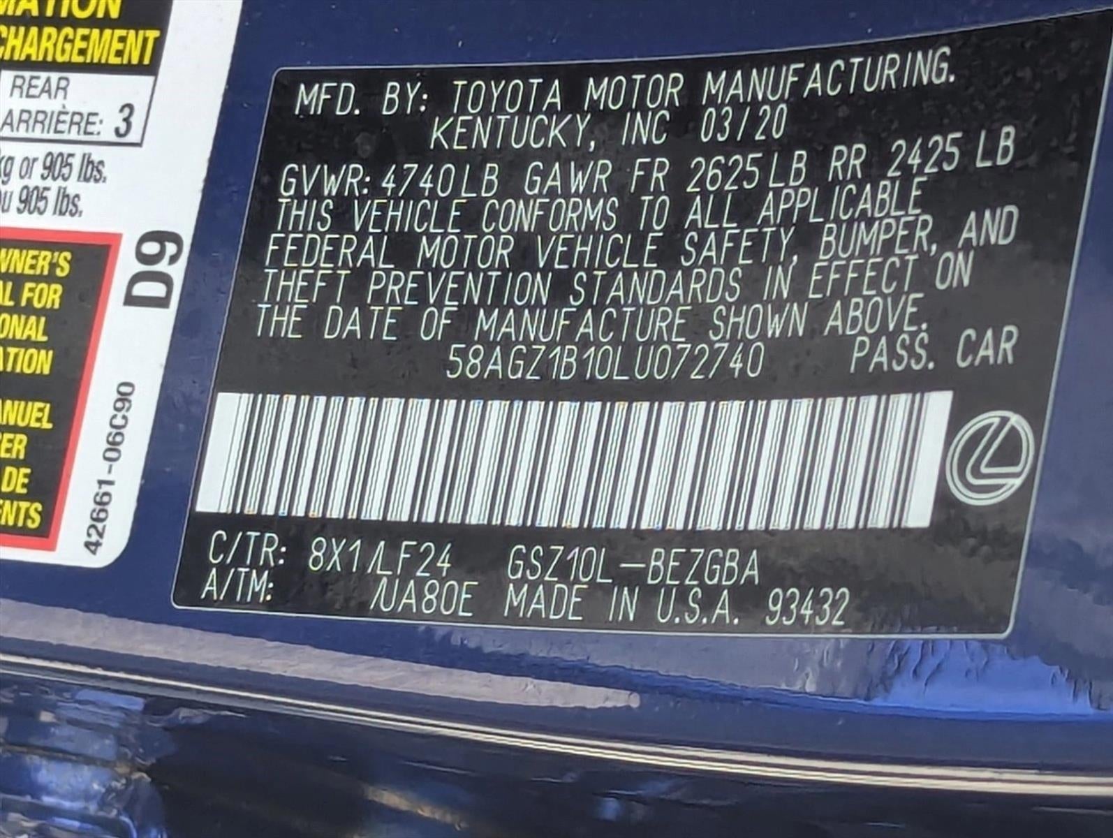 2020 Lexus ES 350 F SPORT FWD