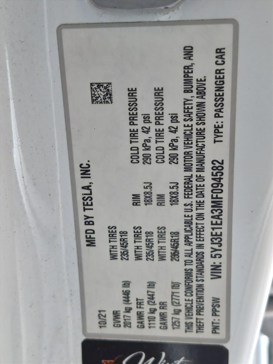 2021 Tesla Model 3 Standard Range Plus RWD
