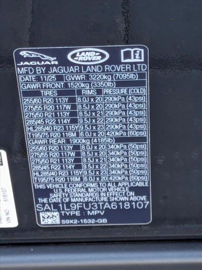 2026 Land Rover Range Rover Sport P400 Dynamic SE