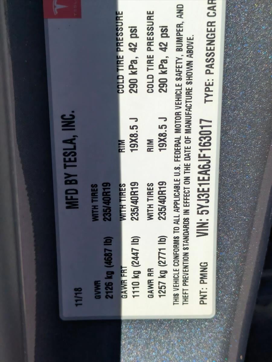 2018 Tesla Model 3 Mid Range Battery RWD